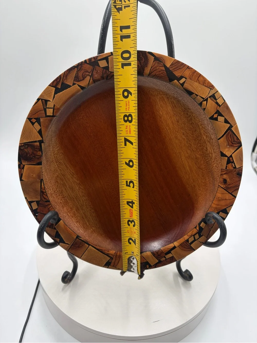 Handcrafted Wooden Serving Bowls with Mosaic Rim - Brown